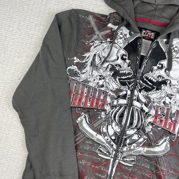 NWT MMA Elite Hoodie Gray Full Zip Up Small Y2K Goth Skull Punk Affliction Style - Picture 3 of 16